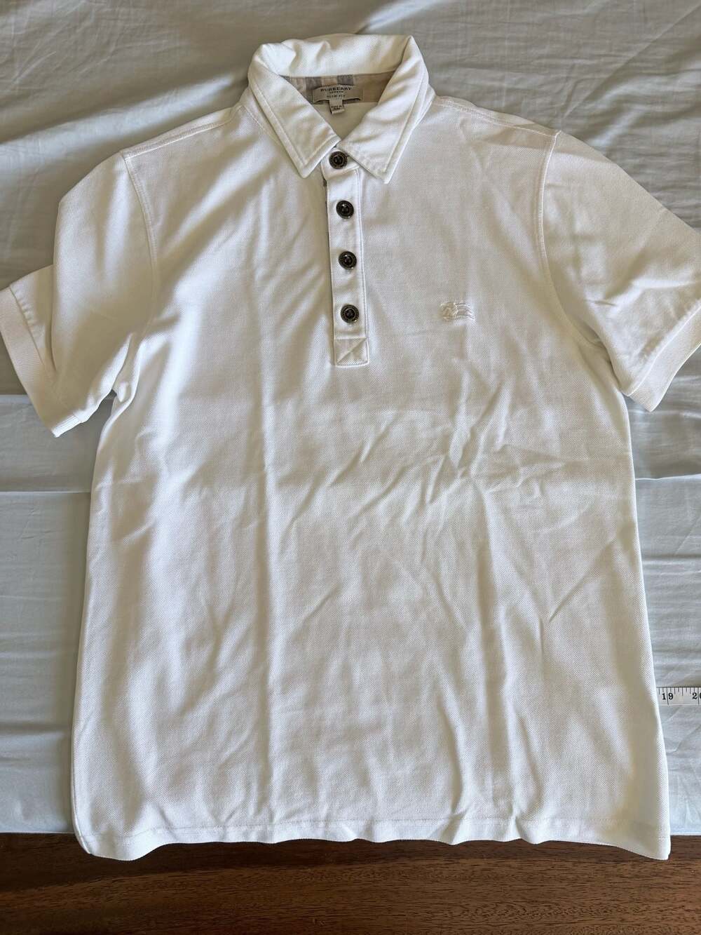 Burberry London Slim Fit Pique Polo Shirt in White with Embroidered Logo